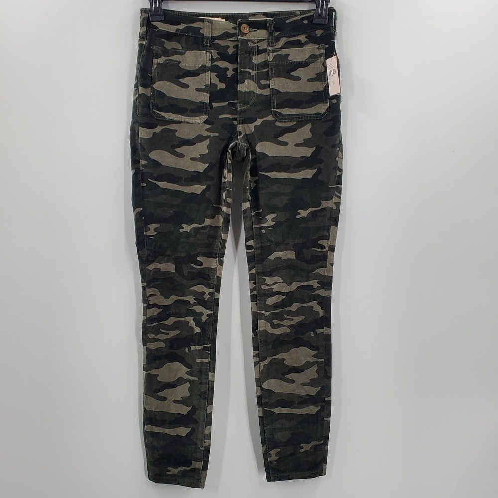 Anthropologie Pilcro High Rise Skinny Button Fly Camo Print Corduroy 28 NEW A9
